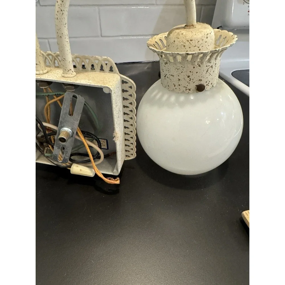 Vintage White Metal Double Light Wall Sconce Fixture With 110 Outlet‎ Boho Retro